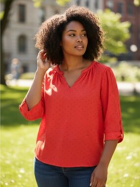 REITMANS Red V-Neck Dot Print Women’s Blouse size xxl